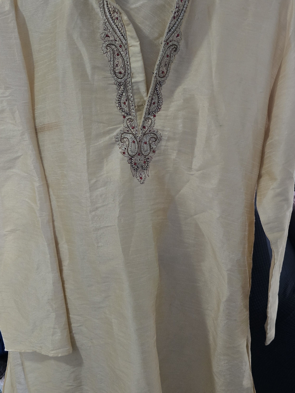 2 Pc Men's Cream Embroidered Kurta Set